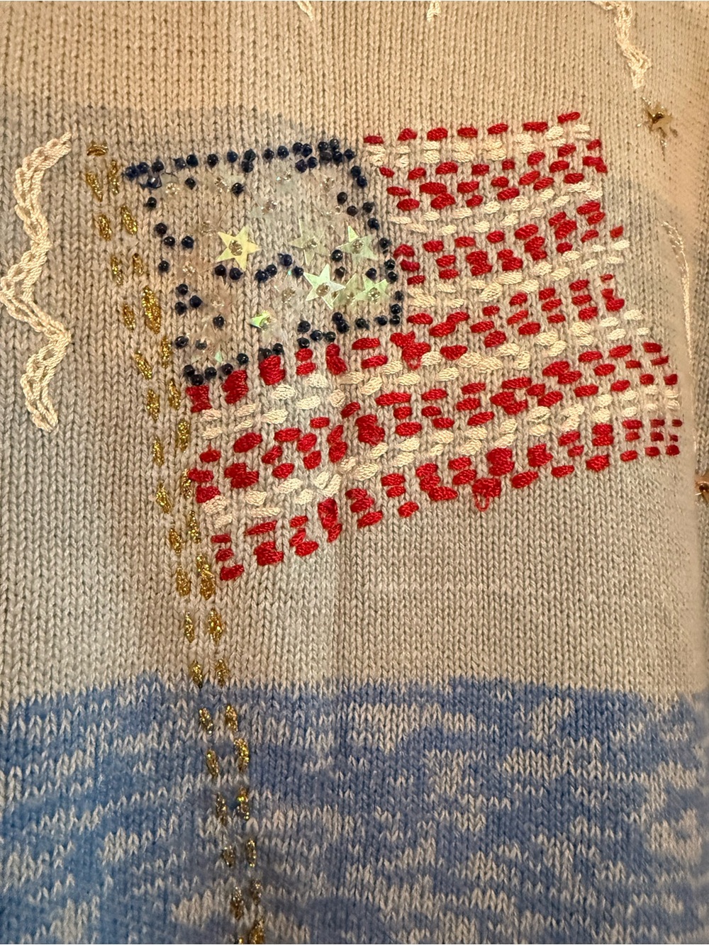 EUC! Storybook Knits Embroidered Flag/Fireworks/4th of July Cardigan Sweater - Picture 7 of 9